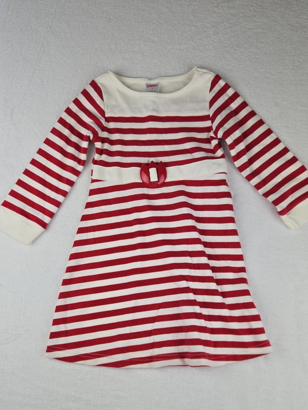 Gymboree Red and White Belted Long Sleeve Dress Size 3